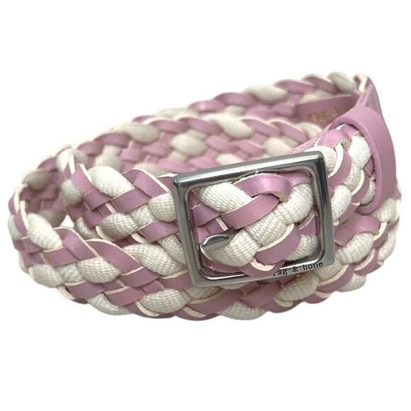 Rag & Bone Pink White Boyfriend Woven Braided Belt Peony Womens Sz Small